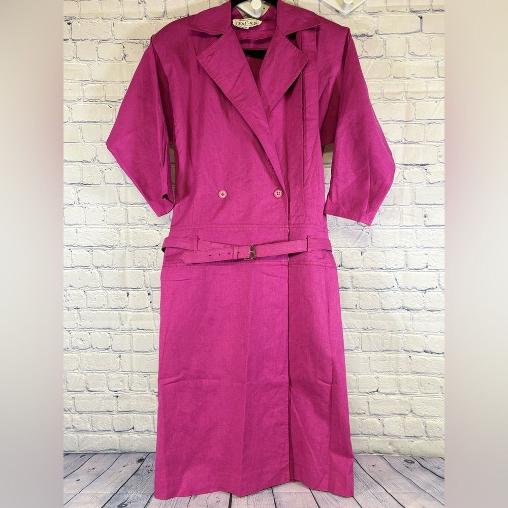 VINTAGE Rickie Freeman for Teri Jon Fuchsia Pink 80s Cotton Linen Wrap Dress 8